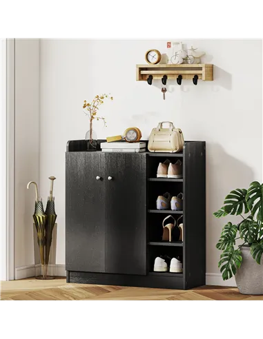 HOMCOM Shoe Storage Cabinet with Adjustable Shelves - Black