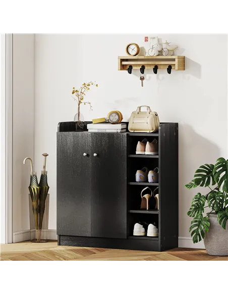 HOMCOM Shoe Storage Cabinet with Adjustable Shelves - Black