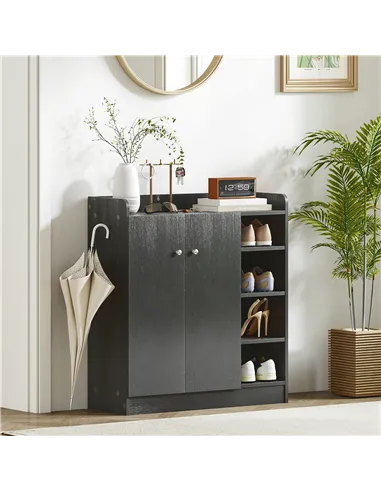 HOMCOM Shoe Storage Cabinet with Adjustable Shelves - Black