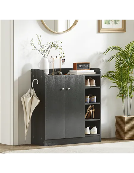 HOMCOM Shoe Storage Cabinet with Adjustable Shelves - Black