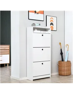 HOMCOM Narrow Shoe Cabinet with 3 Flip Doors, 14-18 Pairs Shoe Cupboard with Open Shelf for Slim Hallway and Entryway, 24 x 60 x 2