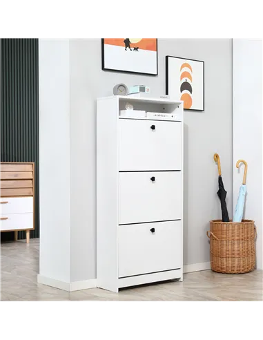 HOMCOM Narrow Shoe Cabinet with 3 Flip Doors, 14-18 Pairs Shoe Cupboard with Open Shelf for Slim Hallway and Entryway, 24 x 60 x