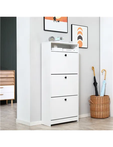 HOMCOM Narrow Shoe Cabinet with 3 Flip Doors, 14-18 Pairs Shoe Cupboard with Open Shelf for Slim Hallway and Entryway, 24 x 60 x
