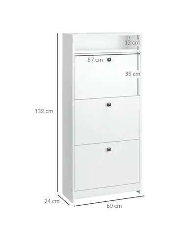 HOMCOM Narrow Shoe Cabinet with 3 Flip Doors, 14-18 Pairs Shoe Cupboard with Open Shelf for Slim Hallway and Entryway, 24 x 60 x