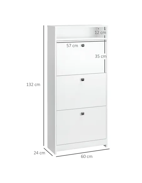 HOMCOM Narrow Shoe Cabinet with 3 Flip Doors, 14-18 Pairs Shoe Cupboard with Open Shelf for Slim Hallway and Entryway, 24 x 60 x