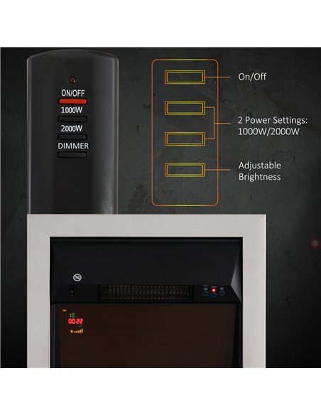 HOMCOM Contemporary Electric Fireplace Coal Burning Flame Effect Inset Fire Place Space Heater Glass View LED Lighting with Remo