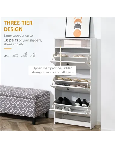 HOMCOM Narrow Shoe Cabinet with 3 Flip Doors, 14-18 Pairs Shoe Cupboard with Open Shelf for Slim Hallway and Entryway, 24 x 60 x