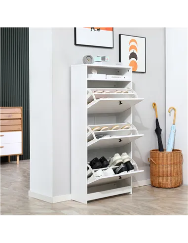 HOMCOM Narrow Shoe Cabinet with 3 Flip Doors, 14-18 Pairs Shoe Cupboard with Open Shelf for Slim Hallway and Entryway, 24 x 60 x