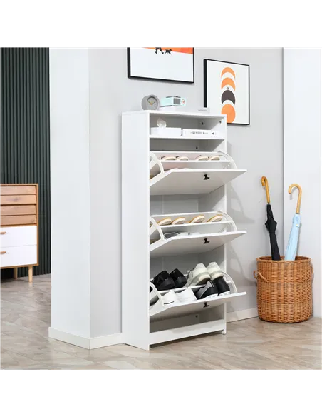 HOMCOM Narrow Shoe Cabinet with 3 Flip Doors, 14-18 Pairs Shoe Cupboard with Open Shelf for Slim Hallway and Entryway, 24 x 60 x
