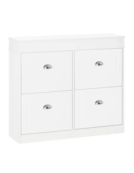 HOMCOM Shoe Cabinet with 4 Flip Drawers Wood Tipping Bucket Narrow Storage Cupboard with Adjustable Shelf Hall Organizer for Ent