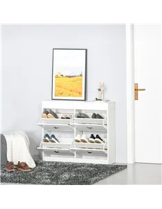 HOMCOM Shoe Cabinet with 4 Flip Drawers Wood Tipping Bucket Narrow Storage Cupboard with Adjustable Shelf Hall Organizer for Ent 2