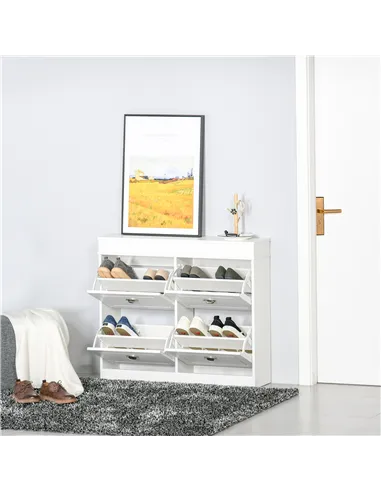 HOMCOM Shoe Cabinet with 4 Flip Drawers Wood Tipping Bucket Narrow Storage Cupboard with Adjustable Shelf Hall Organizer for Ent