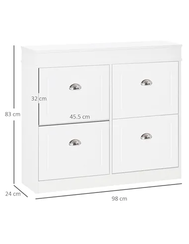 HOMCOM Shoe Cabinet with 4 Flip Drawers Wood Tipping Bucket Narrow Storage Cupboard with Adjustable Shelf Hall Organizer for Ent