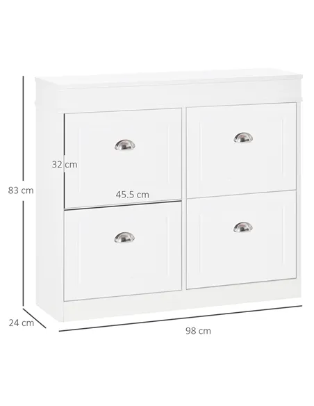 HOMCOM Shoe Cabinet with 4 Flip Drawers Wood Tipping Bucket Narrow Storage Cupboard with Adjustable Shelf Hall Organizer for Ent