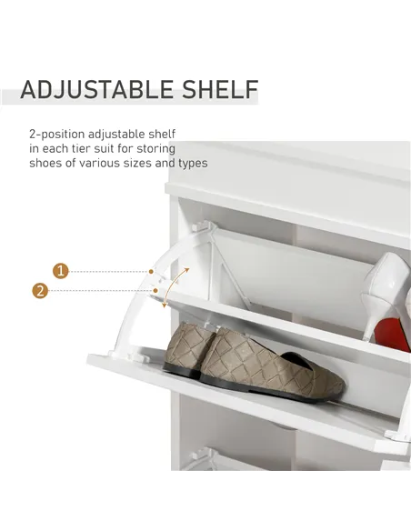 HOMCOM Shoe Cabinet with 4 Flip Drawers Wood Tipping Bucket Narrow Storage Cupboard with Adjustable Shelf Hall Organizer for Ent