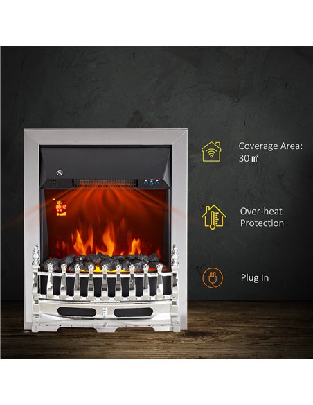 HOMCOM Contemporary Electric Fireplace Coal Burning Flame Effect Inset Fire Place Space Heater Glass View LED Lighting with Remo