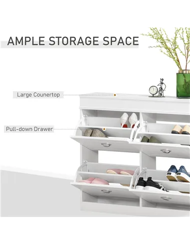 HOMCOM Shoe Cabinet with 4 Flip Drawers Wood Tipping Bucket Narrow Storage Cupboard with Adjustable Shelf Hall Organizer for Ent