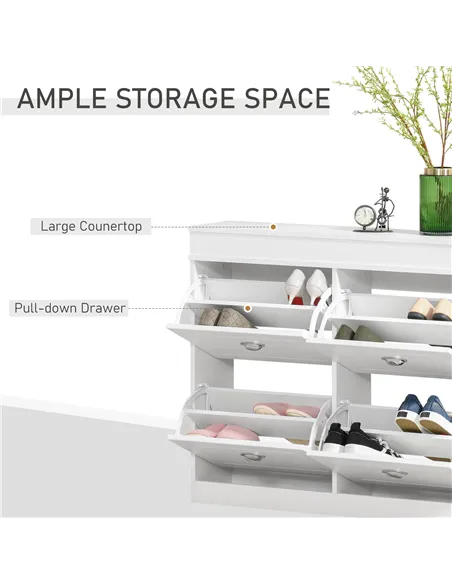 HOMCOM Shoe Cabinet with 4 Flip Drawers Wood Tipping Bucket Narrow Storage Cupboard with Adjustable Shelf Hall Organizer for Ent