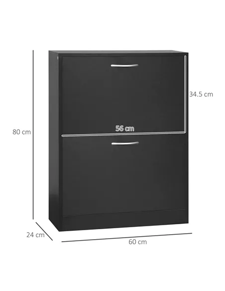 HOMCOM 2 Drawer Shoe Cabinet, Narrow Shoe Storage Cabinet with Flip Doors and Adjustable Shelves, Slim Shoe Cupboard for 12 Pair