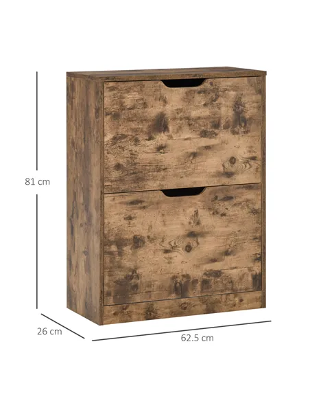 HOMCOM Industrial Shoe Cabinet with 2 Flip Drawers, Narrow Shoe Storage Cabinet for 12 Pairs, Freestanding Slim Shoe Storage Org