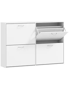 HOMCOM Wooden Modern Design 4 Drawer Shoes Cabinet Pull Down Shelf Storage Organiser - White