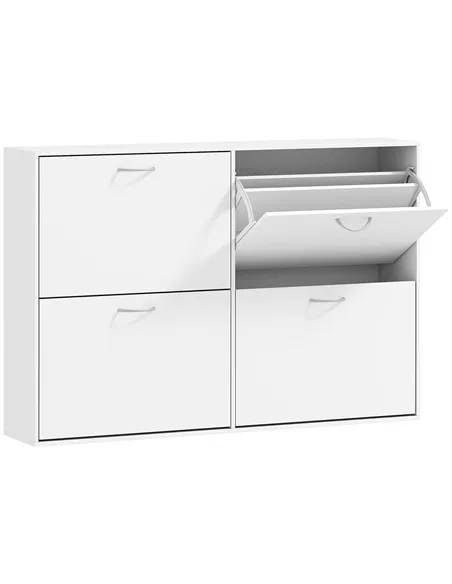 HOMCOM Wooden Modern Design 4 Drawer Shoes Cabinet Pull Down Shelf Storage Organiser - White