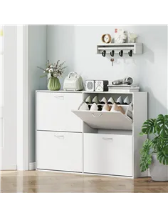 HOMCOM Wooden Modern Design 4 Drawer Shoes Cabinet Pull Down Shelf Storage Organiser - White 2