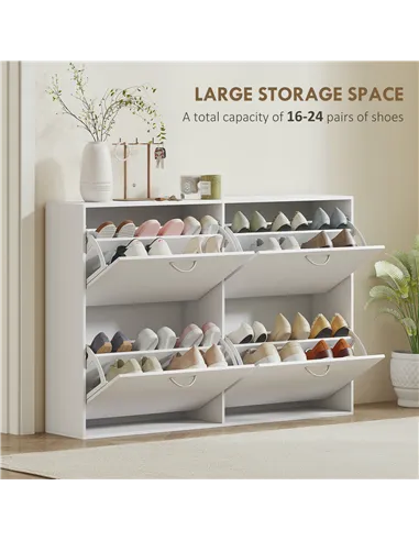 HOMCOM Wooden Modern Design 4 Drawer Shoes Cabinet Pull Down Shelf Storage Organiser - White