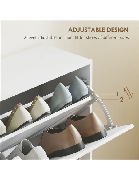 HOMCOM Wooden Modern Design 4 Drawer Shoes Cabinet Pull Down Shelf Storage Organiser - White