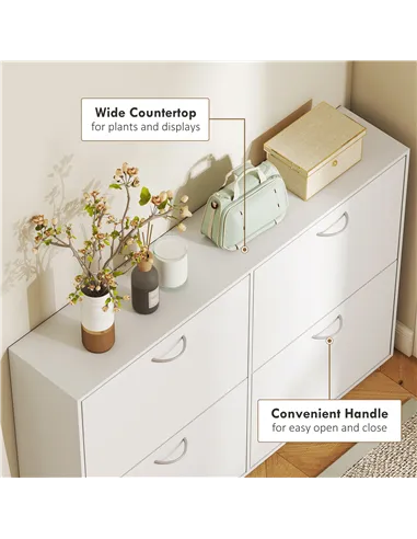 HOMCOM Wooden Modern Design 4 Drawer Shoes Cabinet Pull Down Shelf Storage Organiser - White