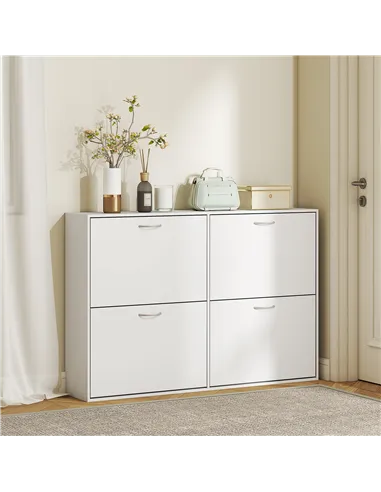 HOMCOM Wooden Modern Design 4 Drawer Shoes Cabinet Pull Down Shelf Storage Organiser - White