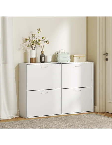 HOMCOM Wooden Modern Design 4 Drawer Shoes Cabinet Pull Down Shelf Storage Organiser - White