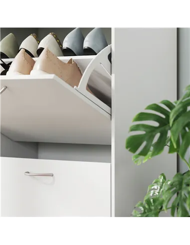 HOMCOM Wooden Modern Design 4 Drawer Shoes Cabinet Pull Down Shelf Storage Organiser - White