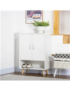 HOMCOM Modern Shoe Cabinet Storage Organizer with Doors and Shelves for Hallway & Entryway, 60L x 30W x 92Hcm, White 2