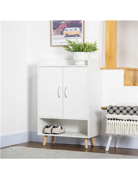 HOMCOM Modern Shoe Cabinet Storage Organizer with Doors and Shelves for Hallway & Entryway, 60L x 30W x 92Hcm, White