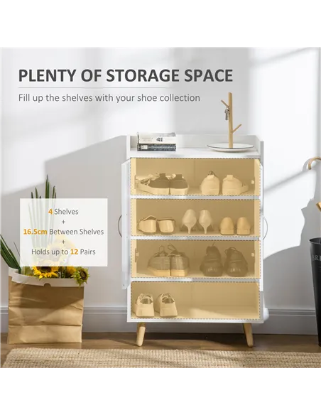 HOMCOM Modern Shoe Cabinet Storage Organizer with Doors and Shelves for Hallway & Entryway, 60L x 30W x 92Hcm, White