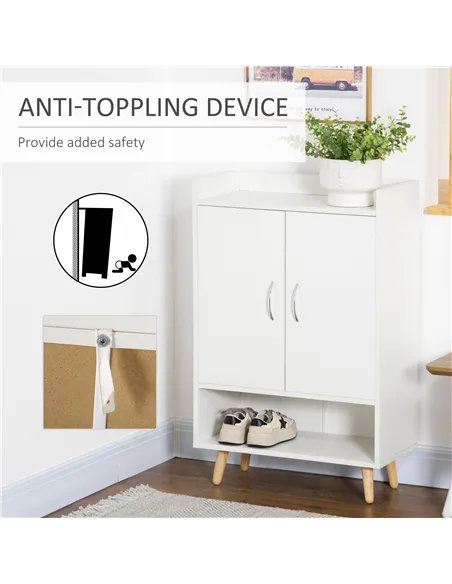 HOMCOM Modern Shoe Cabinet Storage Organizer with Doors and Shelves for Hallway & Entryway, 60L x 30W x 92Hcm, White
