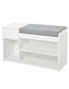 HOMCOM Multi-Storage Shoe Bench w/ Drawer 3 Compartments Cushioned Home Organisation Furniture Tidy Boots Hallway Entryway White