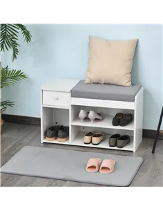 HOMCOM Multi-Storage Shoe Bench w/ Drawer 3 Compartments Cushioned Home Organisation Furniture Tidy Boots Hallway Entryway White 2