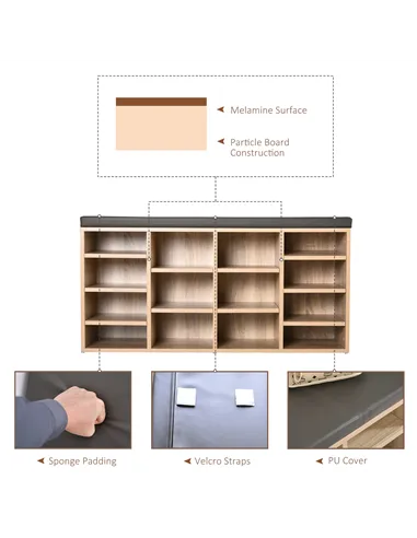 HOMCOM Multi-Storage Shoe Rack w/ 14 Compartments Cushion Moving Shelves Solid Frame Foot Pads Home Office Tidy Organisation Boo