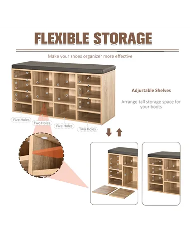HOMCOM Multi-Storage Shoe Rack w/ 14 Compartments Cushion Moving Shelves Solid Frame Foot Pads Home Office Tidy Organisation Boo