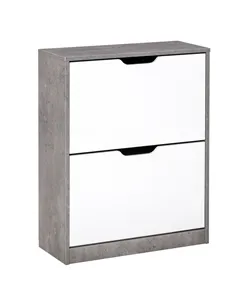 HOMCOM Two Drawer Shoe Cabinet Home Storage Organiser w/ Groove Handles Adjustable Shelves Modern Boxy Rack Hallway Bedroom Furn