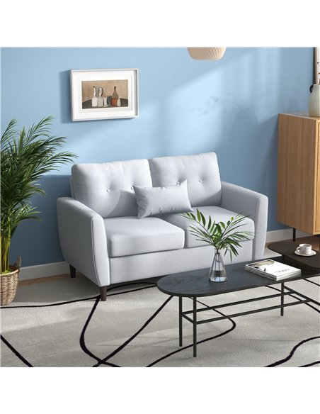 HOMCOM 2 Seater Sofa with Spring Cushion, Fabric Sofa with Wooden Legs, Modern Love Seat for Living Room, 140cm Width Tufted Cou