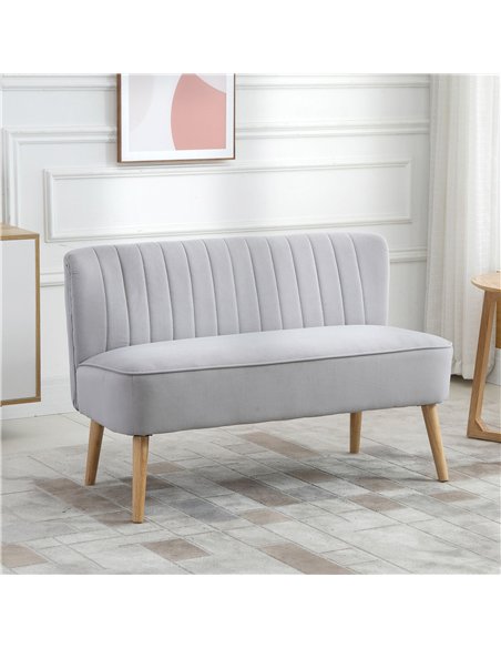 HOMCOM Modern Velvet Double Seat Sofa w/ Wood Frame Foam Padding High Back Soft Comfortable Compact Couch Grey