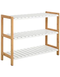 HOMCOM 3-Tier Shoe Rack Wood Frame Slatted Shelves Spacious Open Hygienic Storage Home Hallway Furniture Family Guests 70L x 26W