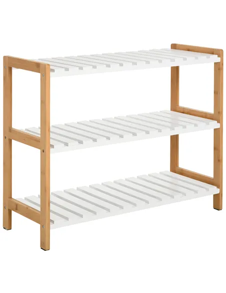 HOMCOM 3-Tier Shoe Rack Wood Frame Slatted Shelves Spacious Open Hygienic Storage Home Hallway Furniture Family Guests 70L x 26W