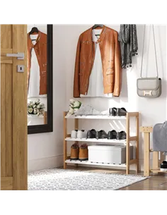 HOMCOM 3-Tier Shoe Rack Wood Frame Slatted Shelves Spacious Open Hygienic Storage Home Hallway Furniture Family Guests 70L x 26W 2