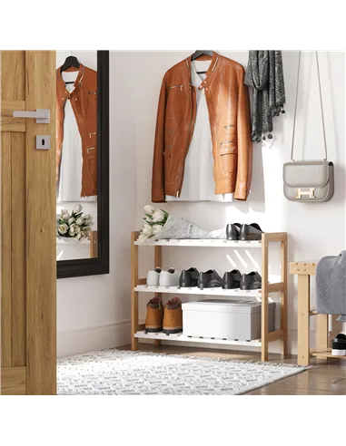 HOMCOM 3-Tier Shoe Rack Wood Frame Slatted Shelves Spacious Open Hygienic Storage Home Hallway Furniture Family Guests 70L x 26W