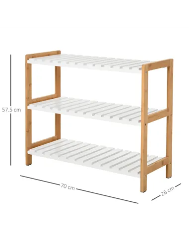 HOMCOM 3-Tier Shoe Rack Wood Frame Slatted Shelves Spacious Open Hygienic Storage Home Hallway Furniture Family Guests 70L x 26W