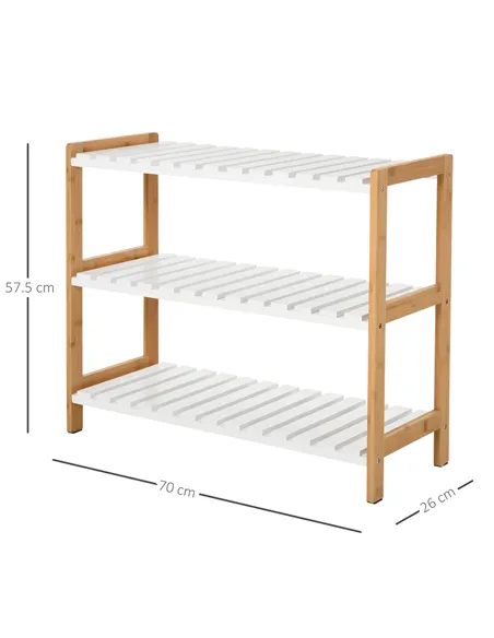 HOMCOM 3-Tier Shoe Rack Wood Frame Slatted Shelves Spacious Open Hygienic Storage Home Hallway Furniture Family Guests 70L x 26W